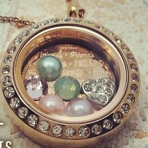 Gold Crystal locket with charms and Friends plate