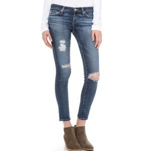 AG destressed super skinny crop denim