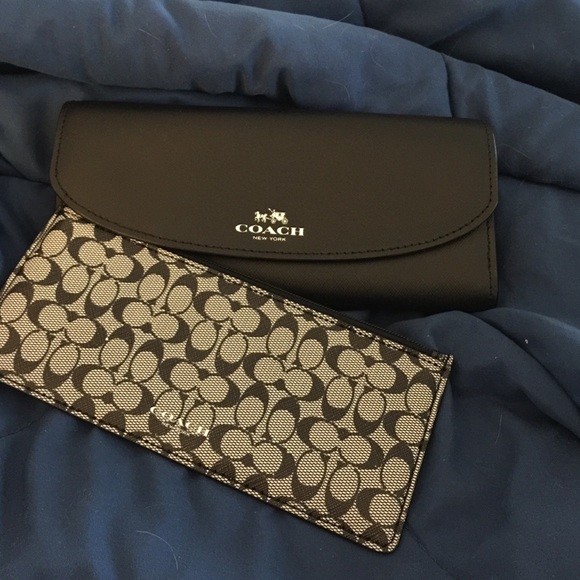 COACH DARCY LEATHER SLIM ENVELOPE WAlLET W/POUCH