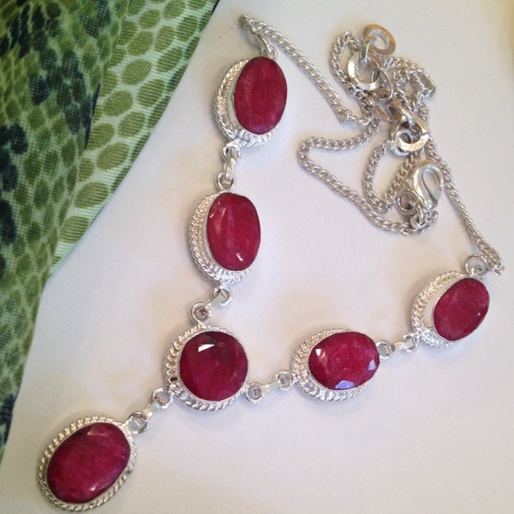 Jewelry - Silver Natural Red Ruby statement  necklace