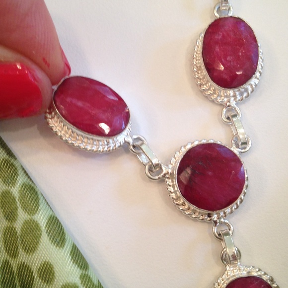 Silver Natural Red Ruby statement  necklace - Picture 2 of 3