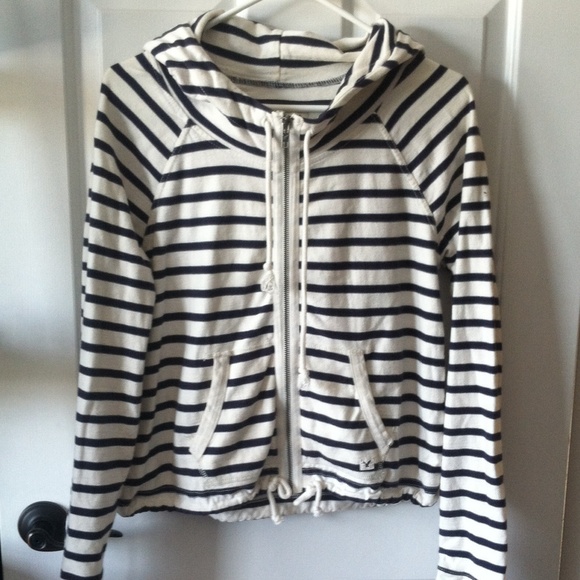 AE Navy/Ivory Stripe Zip Up Hood Pockets szL VGUC