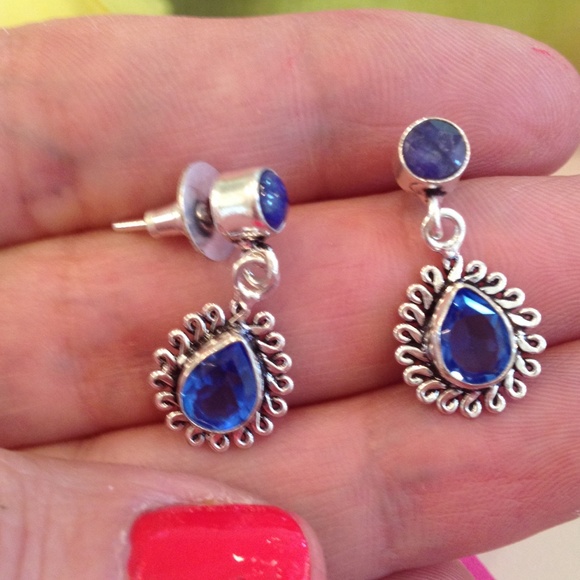 💙💙Blue Created Iolite Stud Dangle earrings