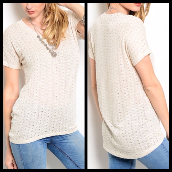 SOLD OUT Cream Color Short Sleeve Knit Top - Picture 2 of 4