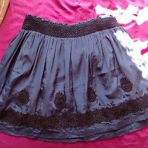 Navy Blue Silk Embroidered Skirt