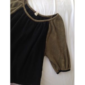 Free People Black And Green Contrast Top