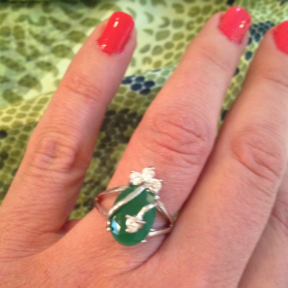 Jewelry - Silver Green Natural aventurine CZ ring size 8.25