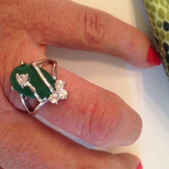 Silver Green Natural aventurine CZ ring size 8.25 - Picture 2 of 4