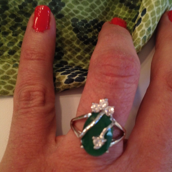 Silver Green Natural aventurine CZ ring size 8.25 - Picture 3 of 4
