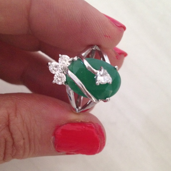 Silver Green Natural aventurine CZ ring size 8.25 - Picture 4 of 4