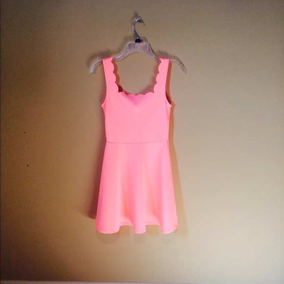 Coral Scalloped Neck Dress