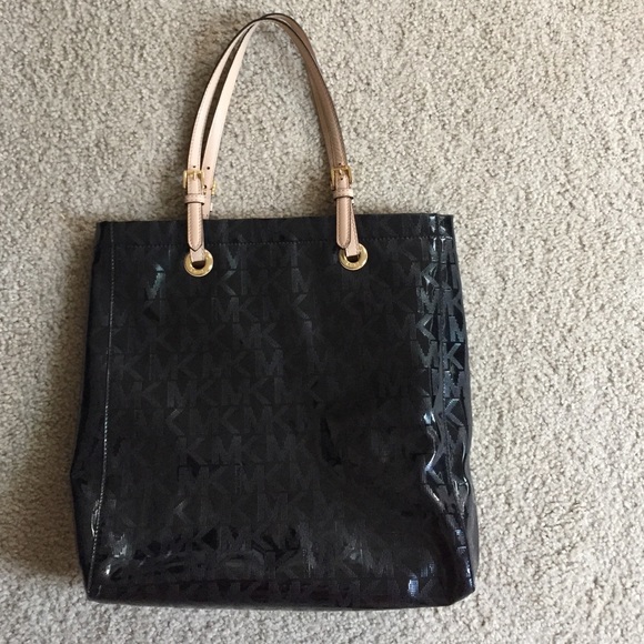 Michael Kors Black Patent Leather bag w/ tan strap