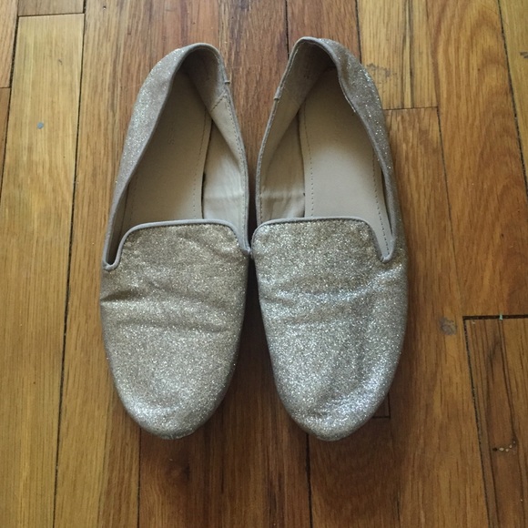 Gold glitter loafer flats