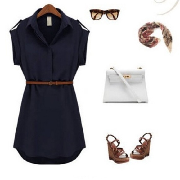 Dresses & Skirts - ☀️Navy blue tunic top & brown belt - summer staple