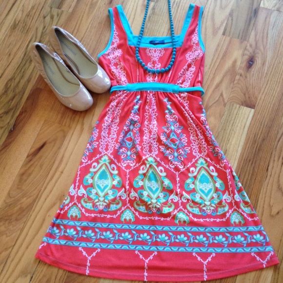 Boutique Melon & Turquoise Dress - Picture 2 of 4