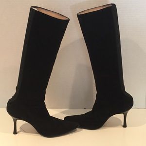 Manolo Blahnik black suede stretch boots size 38