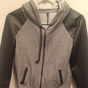 Leather sleeved hoodie