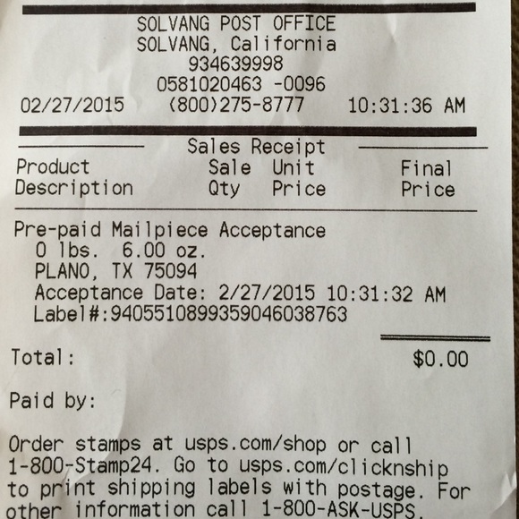 Shipping confirmation