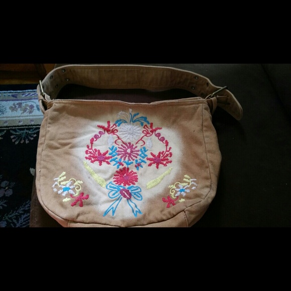 Brown embroidered purse