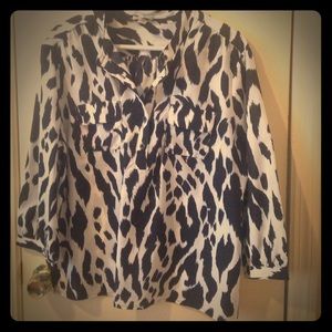 Black and white animal print tunic blouse