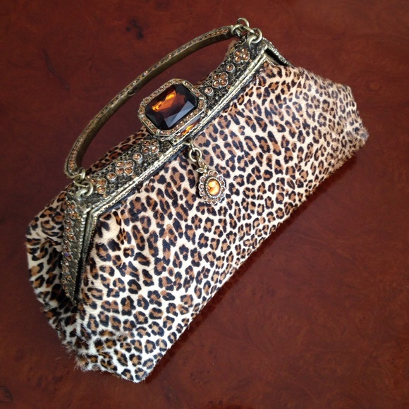 Clara kasavina Handbags - Pony hair evening hand bag with gold & rhinestone