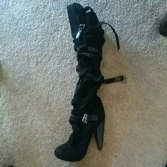 Multi strap knee high boots