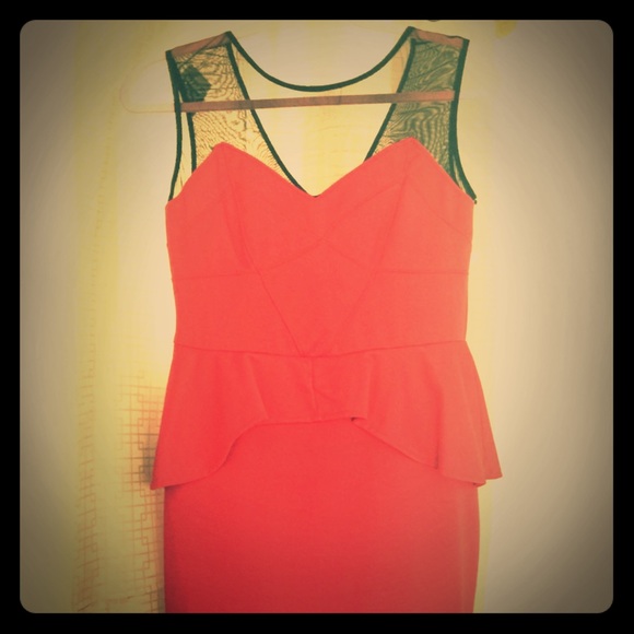 Red Bodycon Dress with Black Sheer Insert