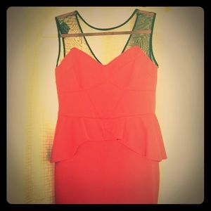 Red Bodycon Dress with Black Sheer Insert