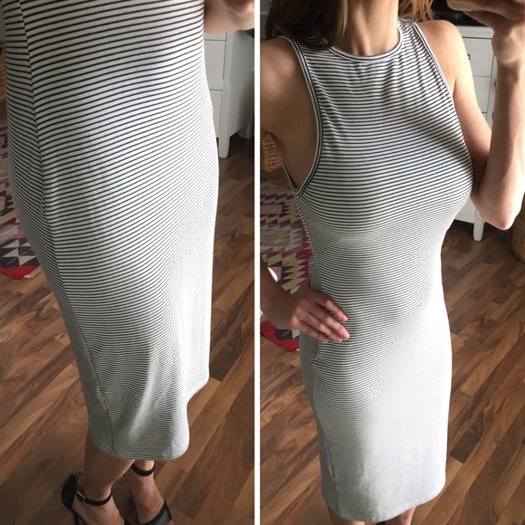 SOLD Black & White Striped Long Dress - Picture 3 of 4