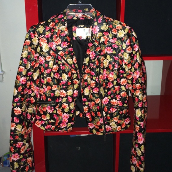 Floral print pleather jacket