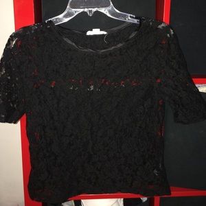 Lace see through black shirt