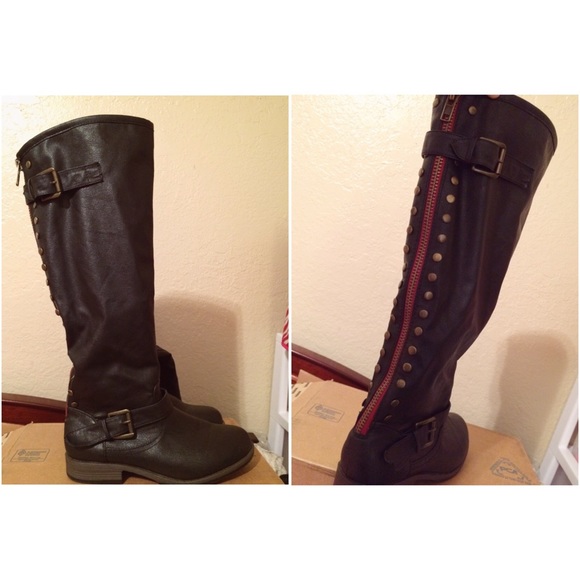Black knee high riding boots