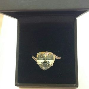 Huge Green Amethyst Ring with diamonds