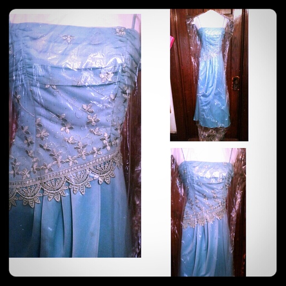 Light blue embroidered prom dress