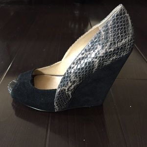 Suede & snake wedges