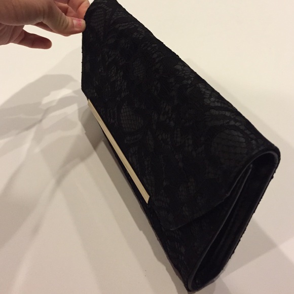 NWT! Limited black lace clutch w/ gold bar - Picture 2 of 4