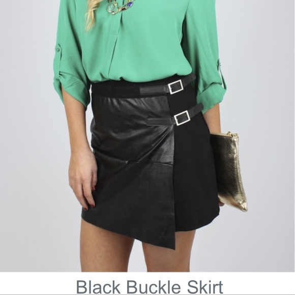 Dresses & Skirts - Black Buckle Skirt w/ faux leather detail