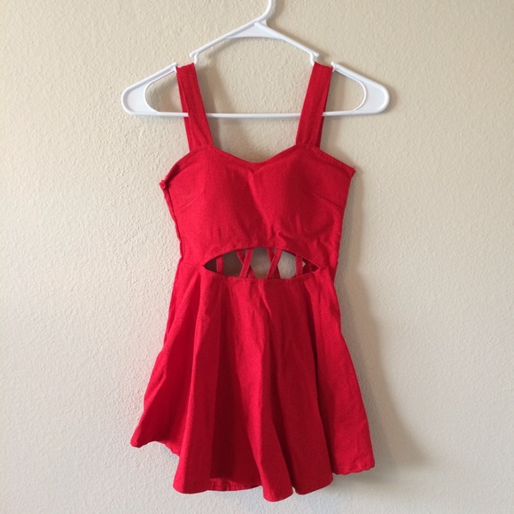 Red cut-out skater dress