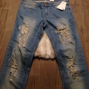 Light wash distressed jeans
