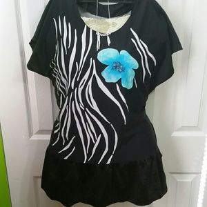Zebra Blue Flower Flare Top