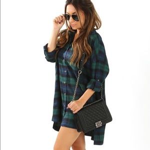 Oversized plaid hi-low dress