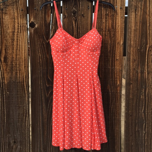AE Coral Polka Dot Corset Skater Dress
