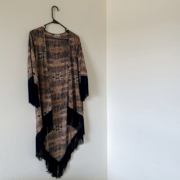 Animal Print Fringed Kimono