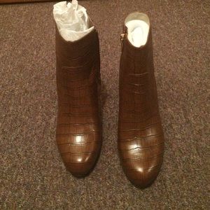 Brown snake skin booties