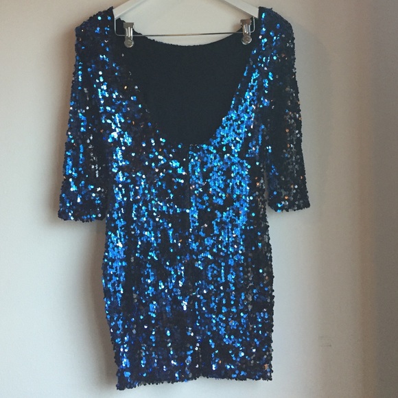 🎉🎉 HOST PICK 🎉🎉 Blue sexy sequin dress. - Picture 3 of 4