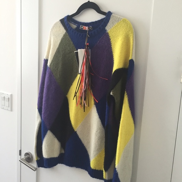 【MSGM】OVERSIZED DIAMOND MOHAIR KNIT 2805 MSGM Multicolored Diamond Knit Mohair Sweater M