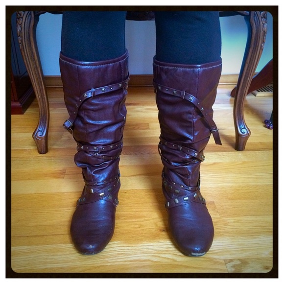 Chestnut brown studded boots