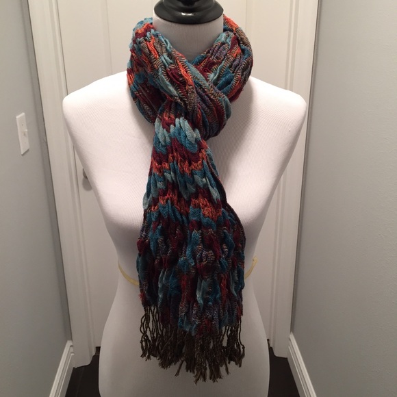 Chevron Jewel Tone Scarf with Fringe on Bottom