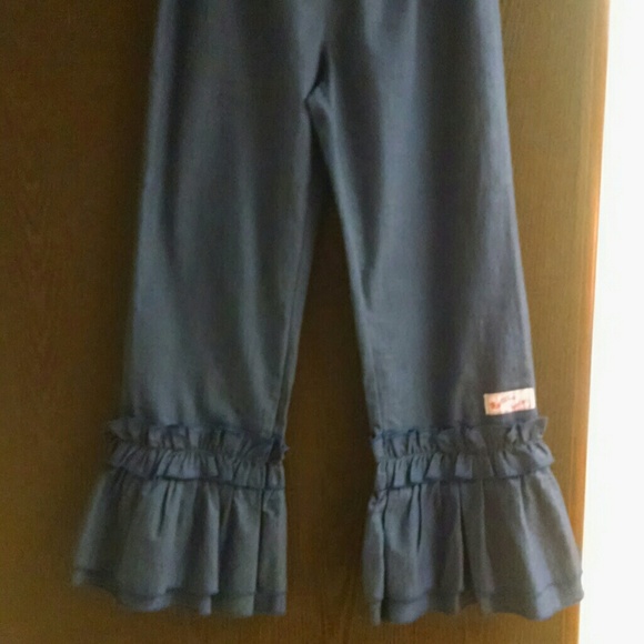 denim ruffle pants womens