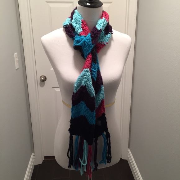 Plum, Magenta, Blue, and Black Scarf with Fringe